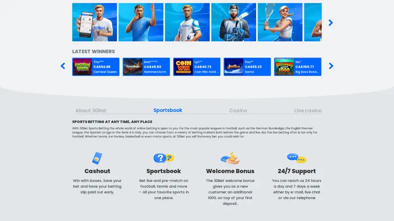 30bet homepage screenshot