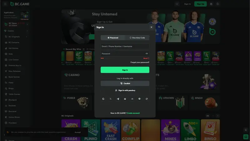 BC.game homepage screenshot