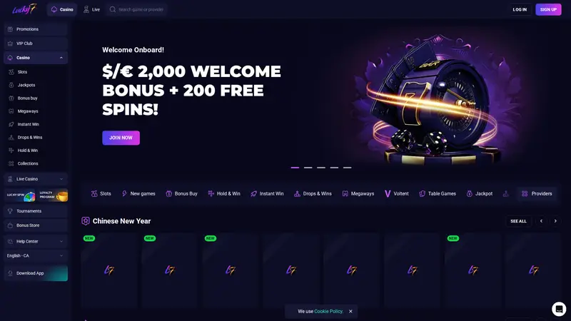 Lucky7even homepage screenshot