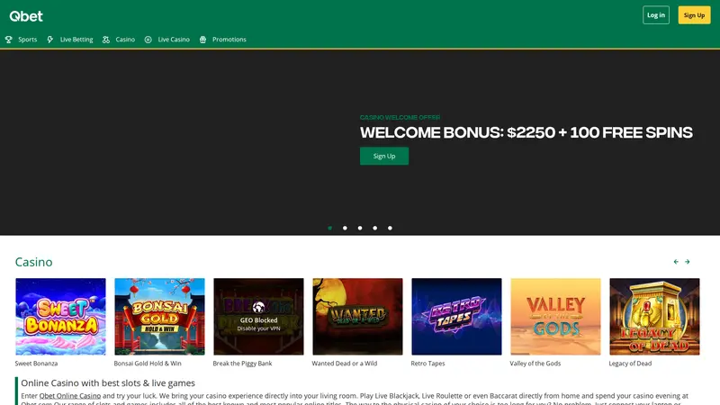 Qbet homepage screenshot