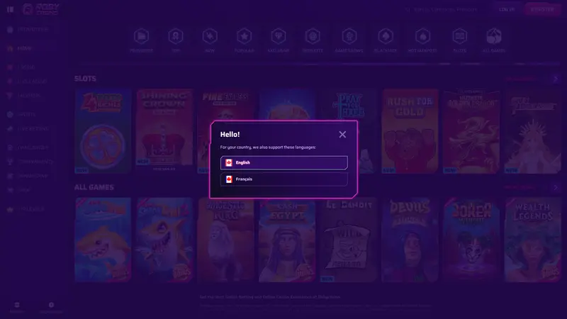 Roby Casino homepage screenshot