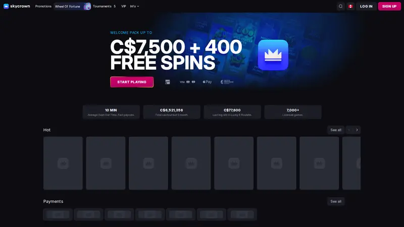 Skycrown homepage screenshot