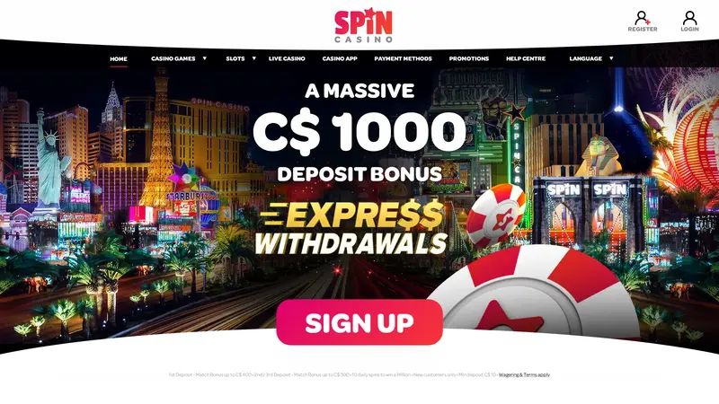 Spin Casino homepage screenshot