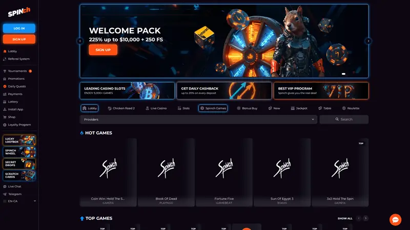 Spinch homepage screenshot